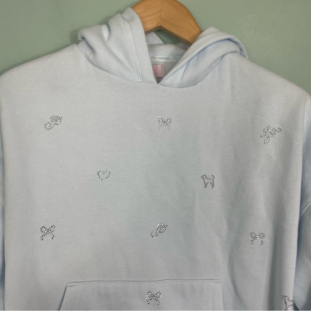 Victoria Secret Pink X LoveShackFancy Set Two Piece Sweatpants Hoodie Light Blue - Picture 10 of 16